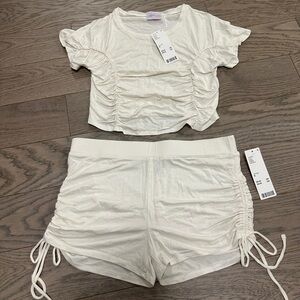 BNWT Urban Outfitters Cream Ruched Top and Shorts Lounge Set